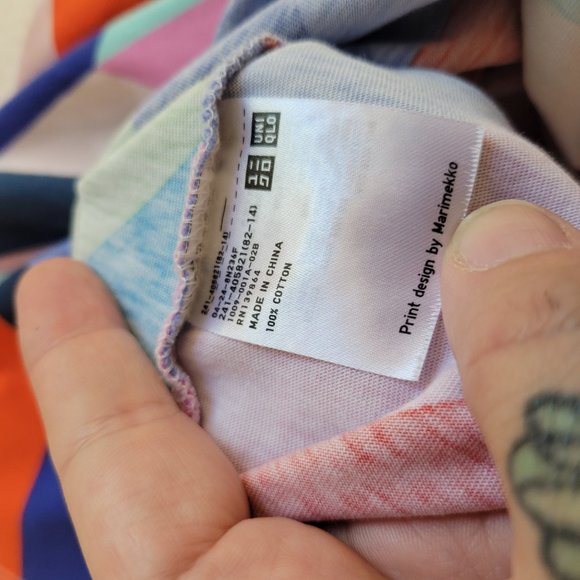 Marimekko x Uniqlo Colorful Geometric Boxy Oversized Tee Shirt Womens XS - Picture 9 of 9